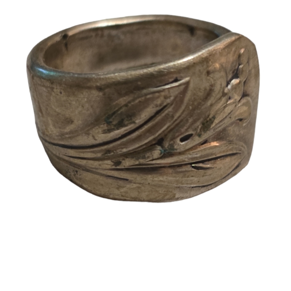 Vintage Water Lily Hand Forged Flatware Spoon Ring SZ 10 L12